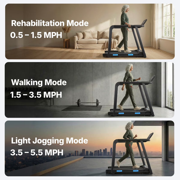 Treadmill for Seniors with Handrails, 2 in 1 Walking Treadmill for Fitness Recovery, 300 Lbs Capacity